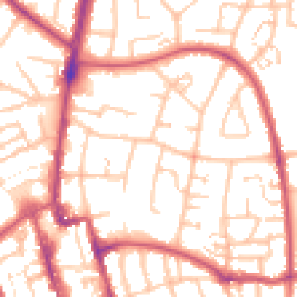 Daytime road noise heatmap for SM1 3AF