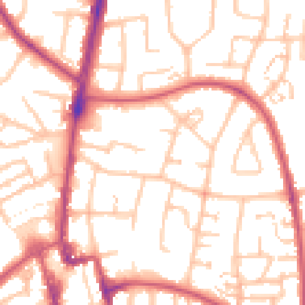 Daytime road noise heatmap for SM1 3BT