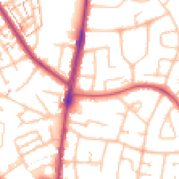 Daytime road noise heatmap for SM1 3DA