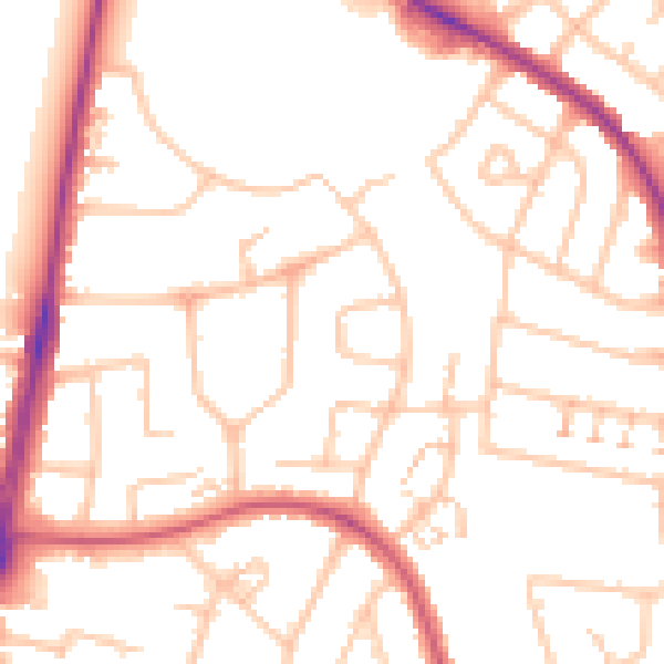 Daytime road noise heatmap for SM1 3DZ