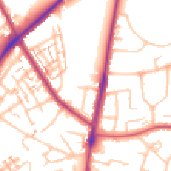 Daytime road noise heatmap for SM1 3EJ