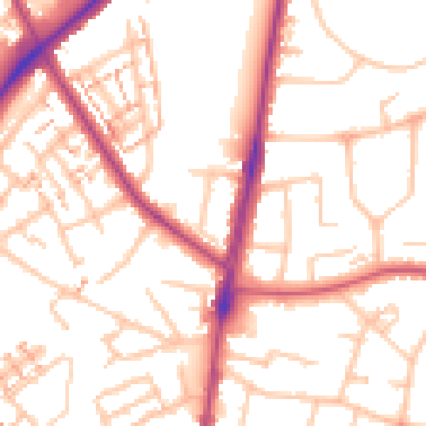 Daytime road noise heatmap for SM1 3EL