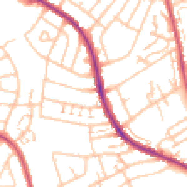 Daytime road noise heatmap for SM1 3PD
