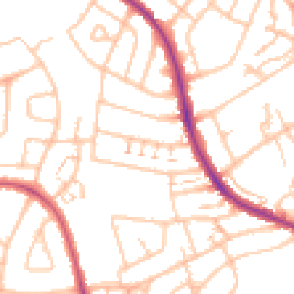 Daytime road noise heatmap for SM1 3PJ