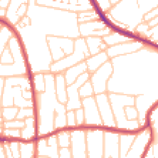 Daytime road noise heatmap for SM1 3QG