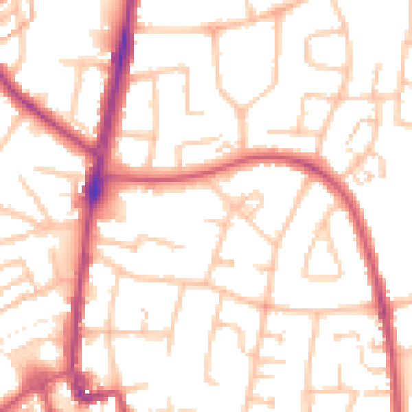 Daytime road noise heatmap for SM1 3SS