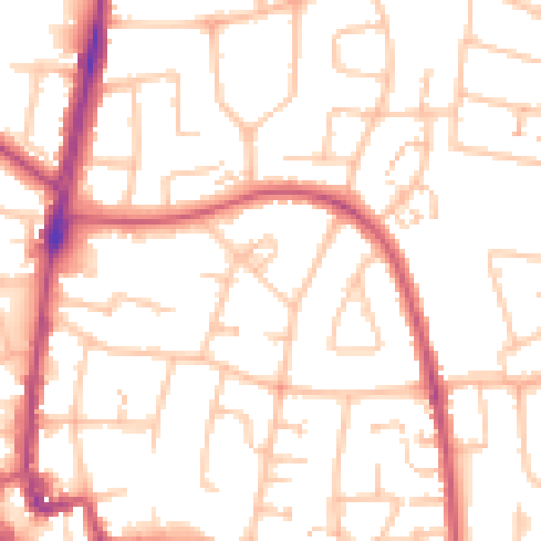 Daytime road noise heatmap for SM1 3SW
