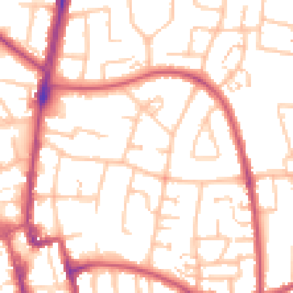 Daytime road noise heatmap for SM1 3SZ