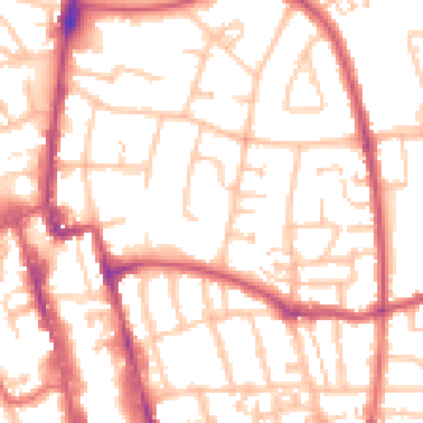 Daytime road noise heatmap for SM1 4HJ