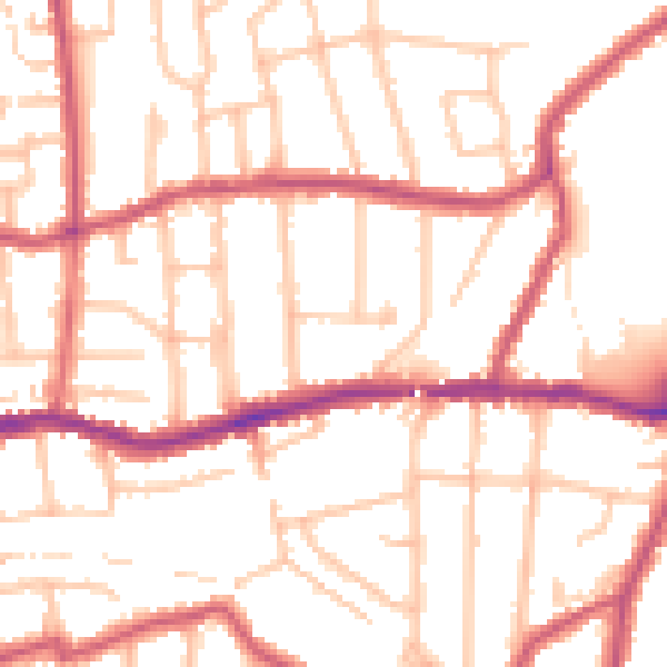 Daytime road noise heatmap for SM1 4NE