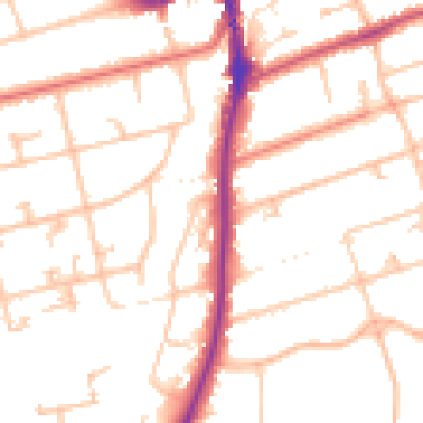 Daytime road noise heatmap for SM2 6BD