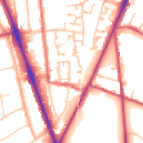 Daytime road noise heatmap for SM2 6DW