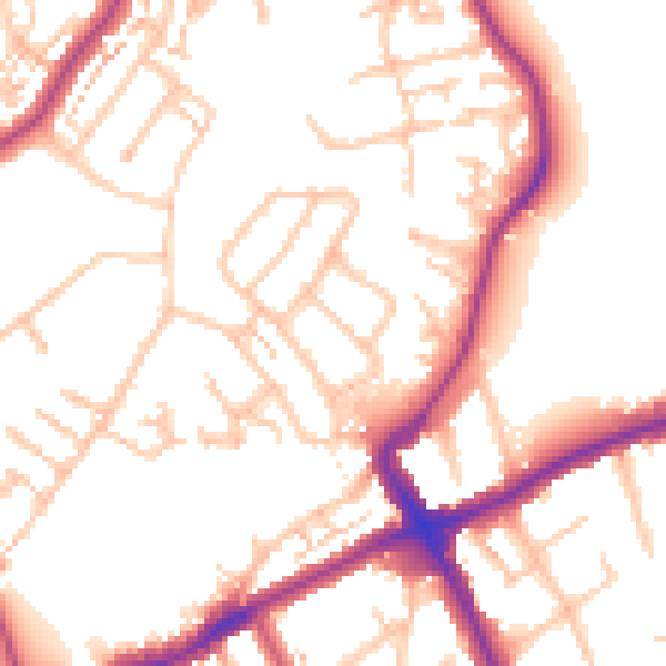 Daytime road noise heatmap for SM6 7JQ