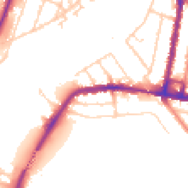 Daytime road noise heatmap for SO18 1AP
