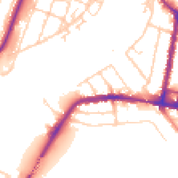 Daytime road noise heatmap for SO18 1AW