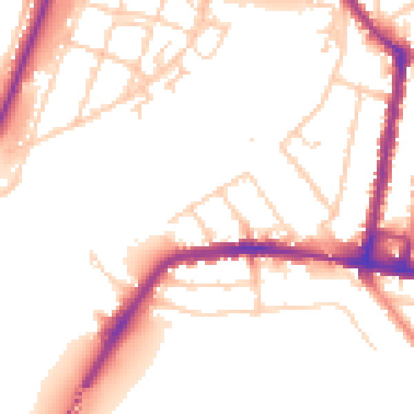 Daytime road noise heatmap for SO18 1AZ