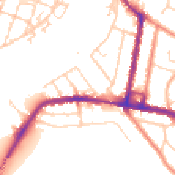 Daytime road noise heatmap for SO18 1BB