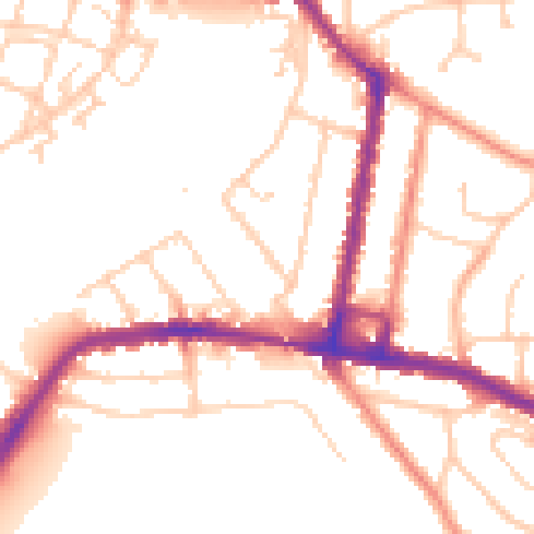 Daytime road noise heatmap for SO18 1BF