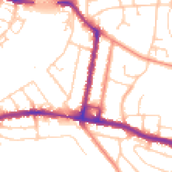 Daytime road noise heatmap for SO18 1DG