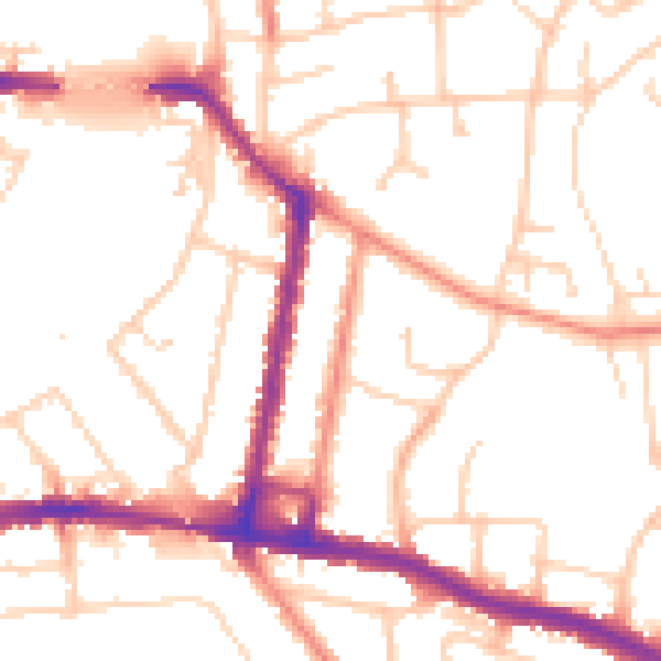 Daytime road noise heatmap for SO18 1HJ