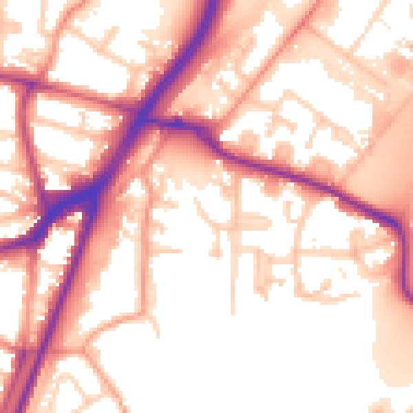 Daytime road noise heatmap for SO18 2LQ
