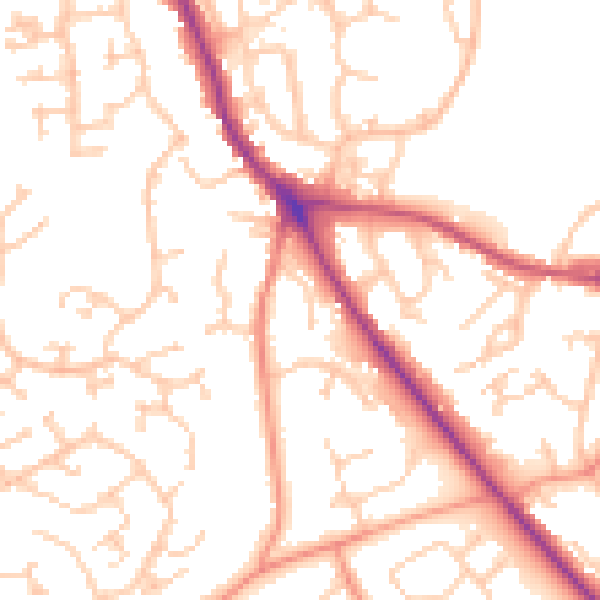 Daytime road noise heatmap for SO18 3DE