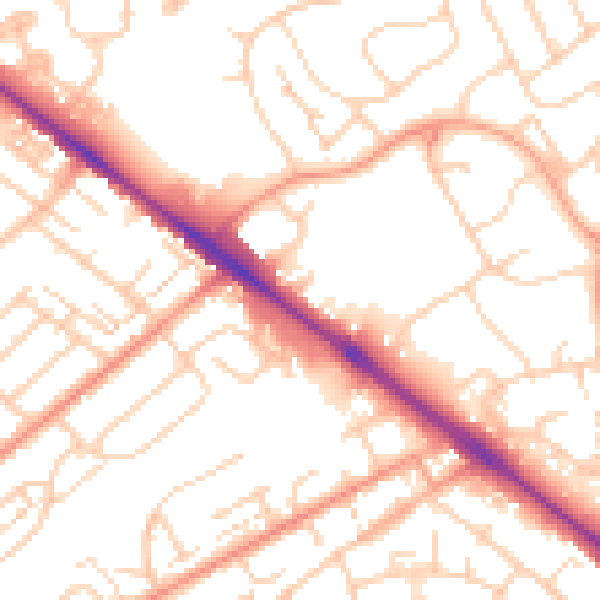 Daytime road noise heatmap for SO19 8NE