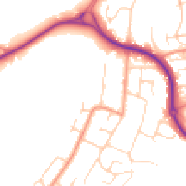 Daytime road noise heatmap for SO22 4BQ