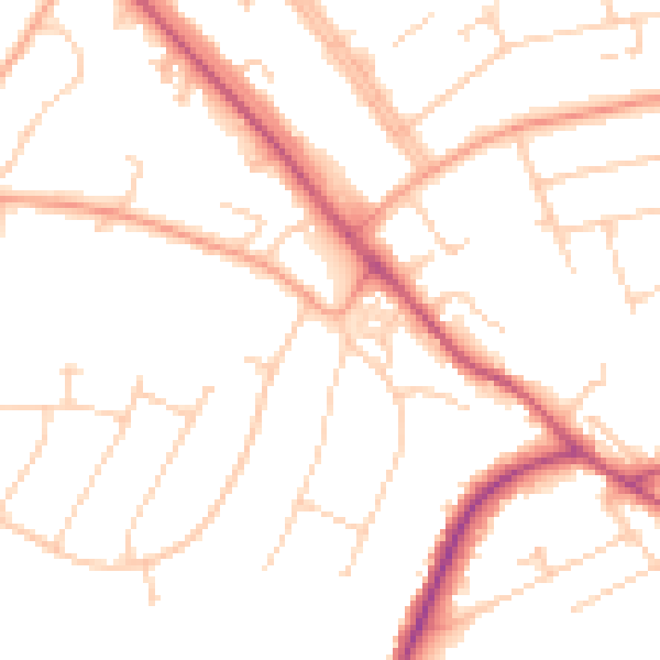 Daytime road noise heatmap for SO22 5LQ