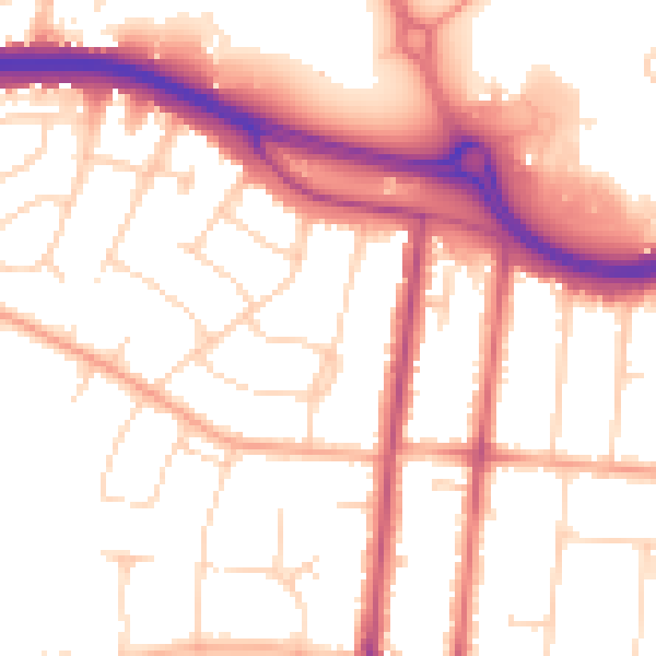 Daytime road noise heatmap for SS0 0DW