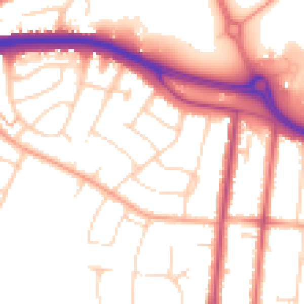 Daytime road noise heatmap for SS0 0DZ