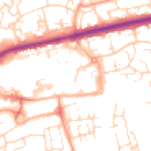 Daytime road noise heatmap for SS14 1EY