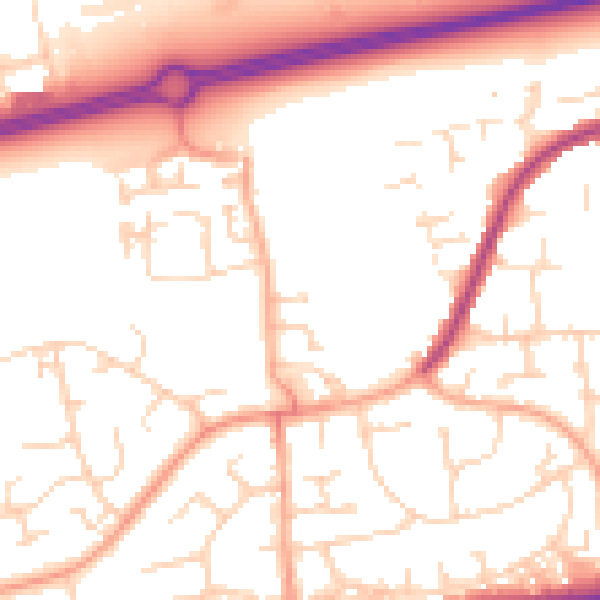 Daytime road noise heatmap for SS14 2FH