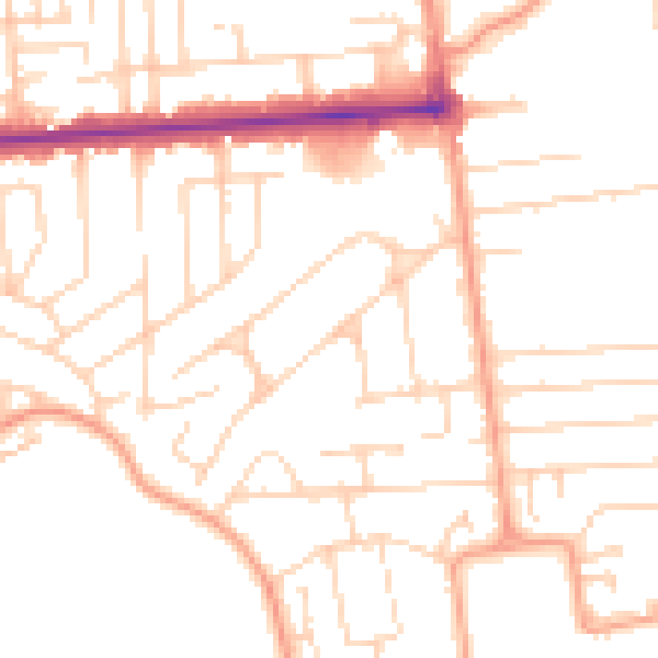 Daytime road noise heatmap for SS8 0AQ