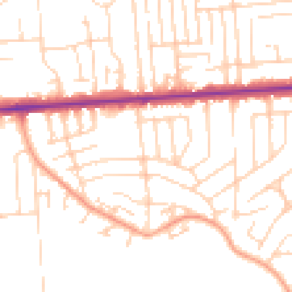 Daytime road noise heatmap for SS8 0DJ