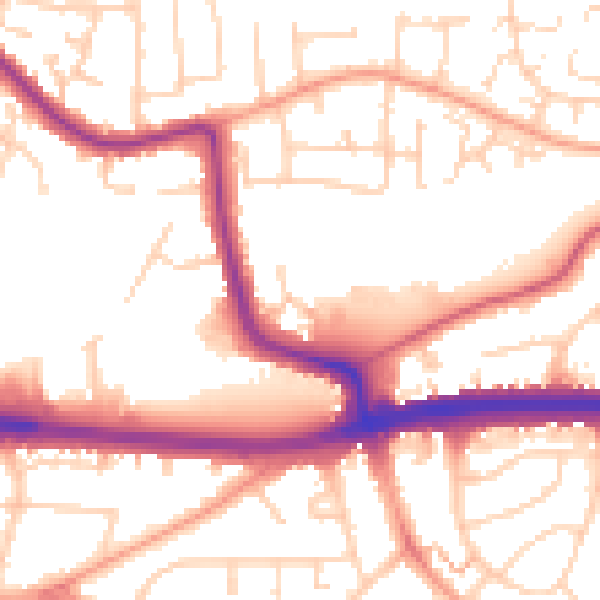 Daytime road noise heatmap for SS9 5FQ