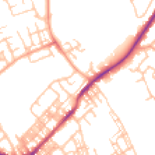 Daytime road noise heatmap for ST6 1NW