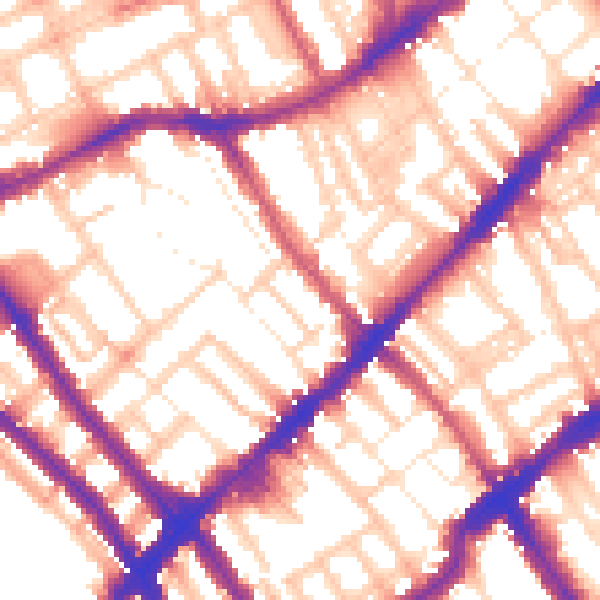 Daytime road noise heatmap for SW10 9SW