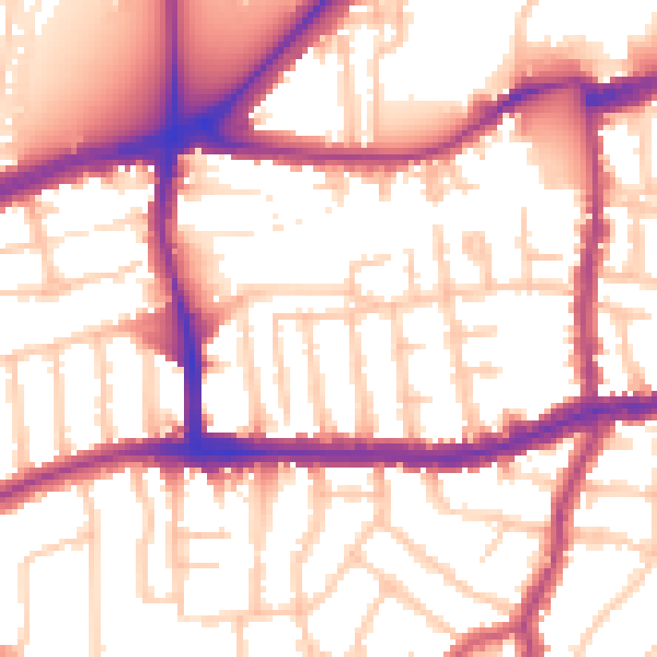 Daytime road noise heatmap for SW14 7BE