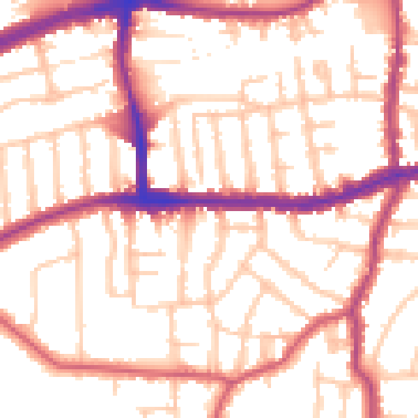 Daytime road noise heatmap for SW14 7DE