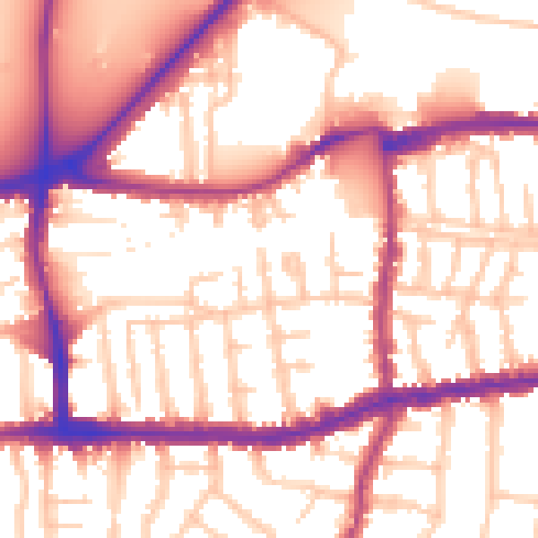 Daytime road noise heatmap for SW14 7NF