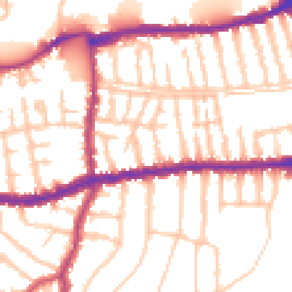 Daytime road noise heatmap for SW14 8NT