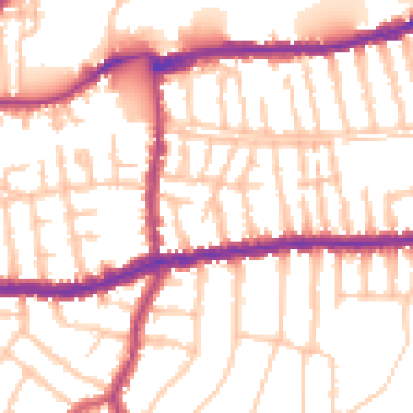 Daytime road noise heatmap for SW14 8NW