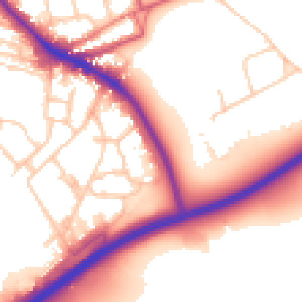 Daytime road noise heatmap for SW15 4AL