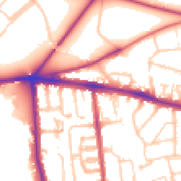 Daytime road noise heatmap for SW15 5QL