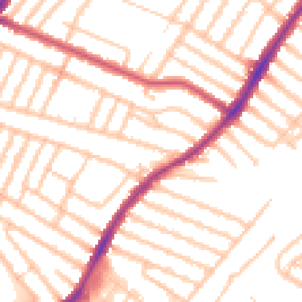 Daytime road noise heatmap for SW17 9ER
