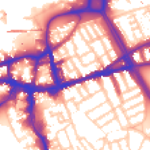 Daytime road noise heatmap for SW18 2HB
