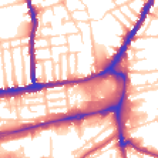 Daytime road noise heatmap for SW19 1DH