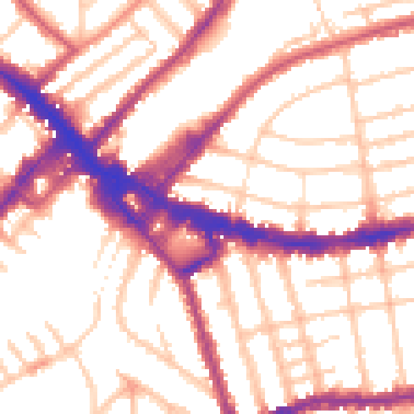 Daytime road noise heatmap for SW19 1RG