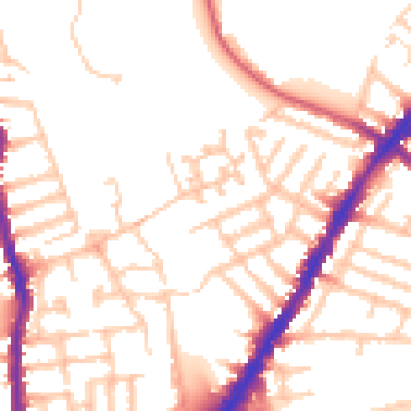 Daytime road noise heatmap for SW19 1TX